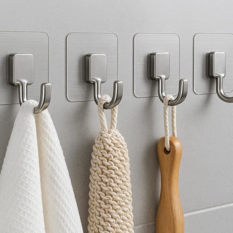 Heavy Duty Adhesive Hooks for Bathroom Kitchen Towel Robe Hanging
