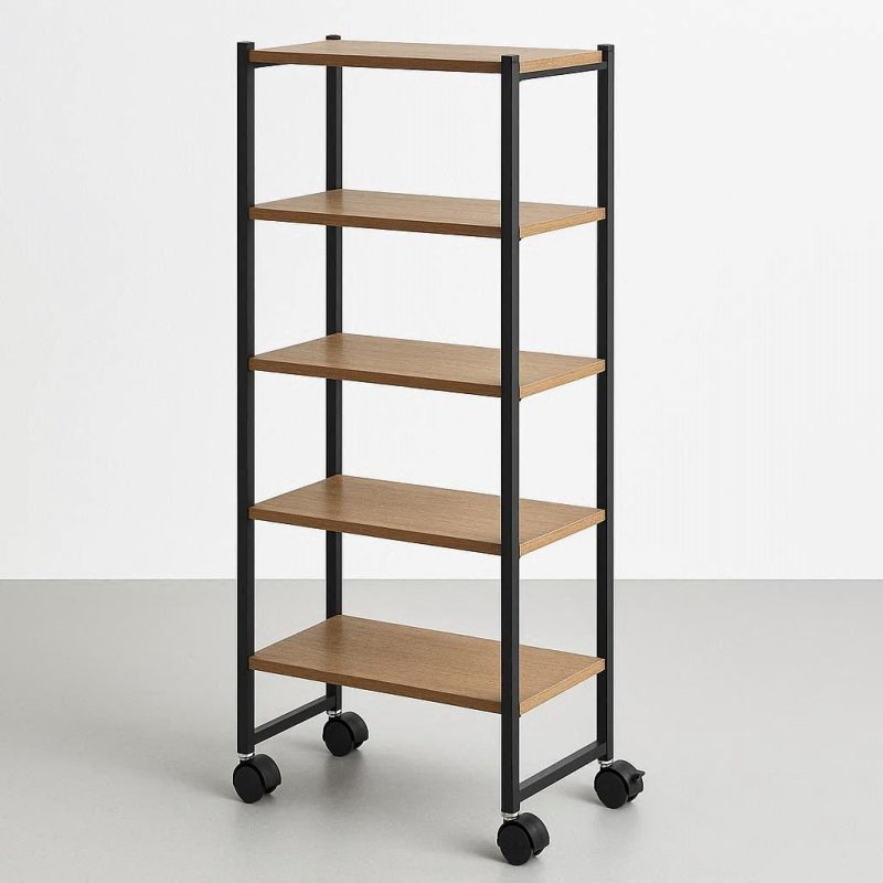 Freestanding Bathroom Shelf 5 Tier Rolling Storage Cart