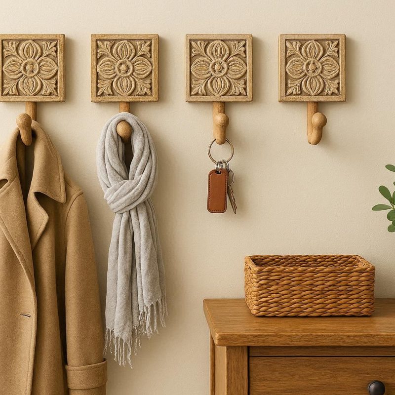Decorative Wooden Hooks Entryway Coat Scarf Key Hanger Organizers