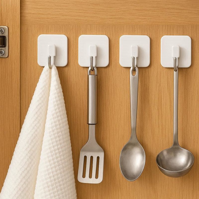 Multi Purpose Adhesive Hooks for Cabinet Door Towel Utensil Hanging
